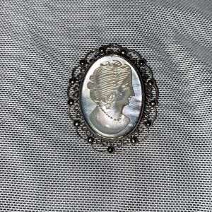 VINTAGE 1960’S SORRENTO HAND CARVED MOTHER OF PEARL STERLING CAMEO
